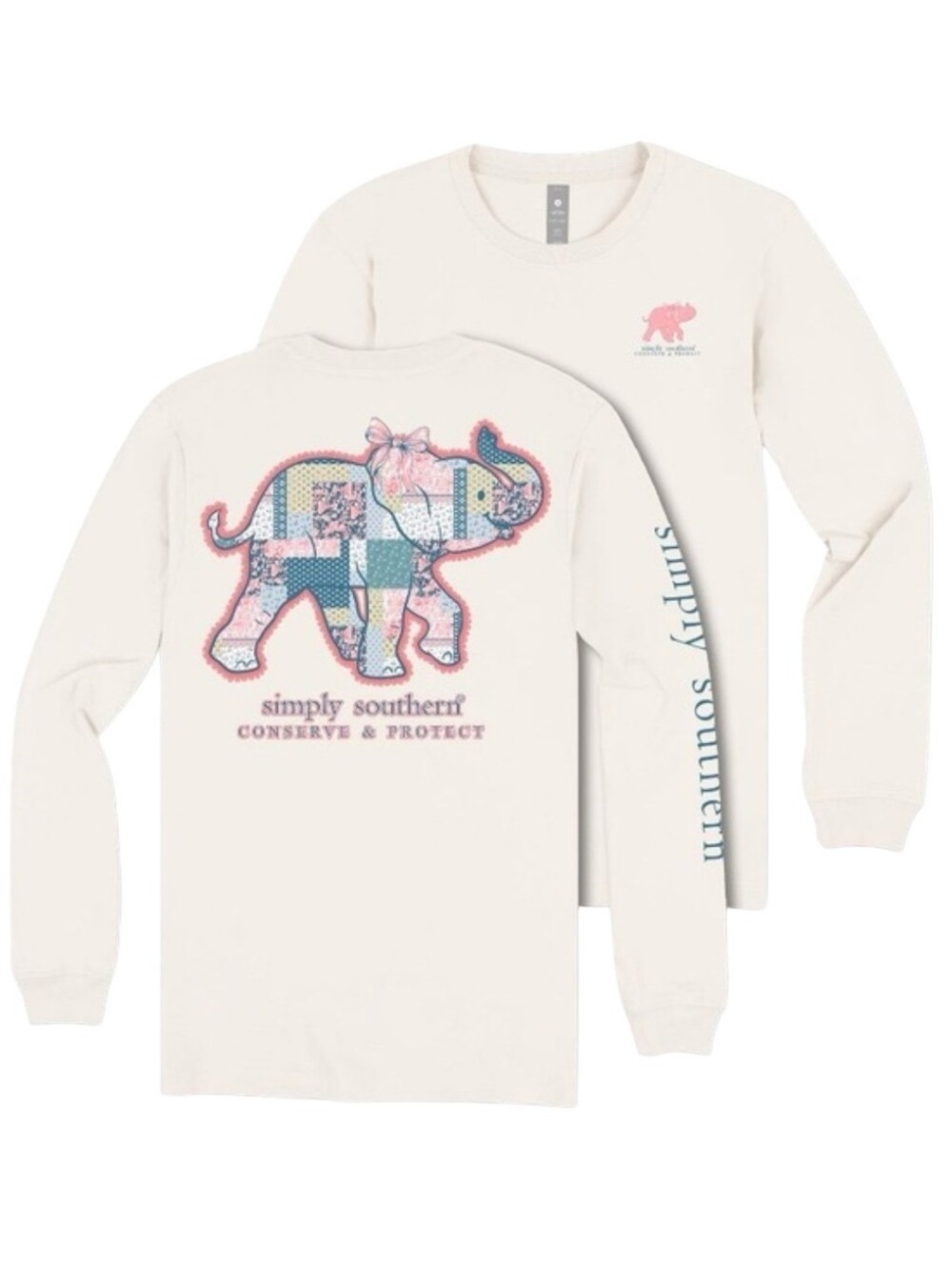 NWT Simply Southern Patchwork Elephant Tracker Longsleeve Tee